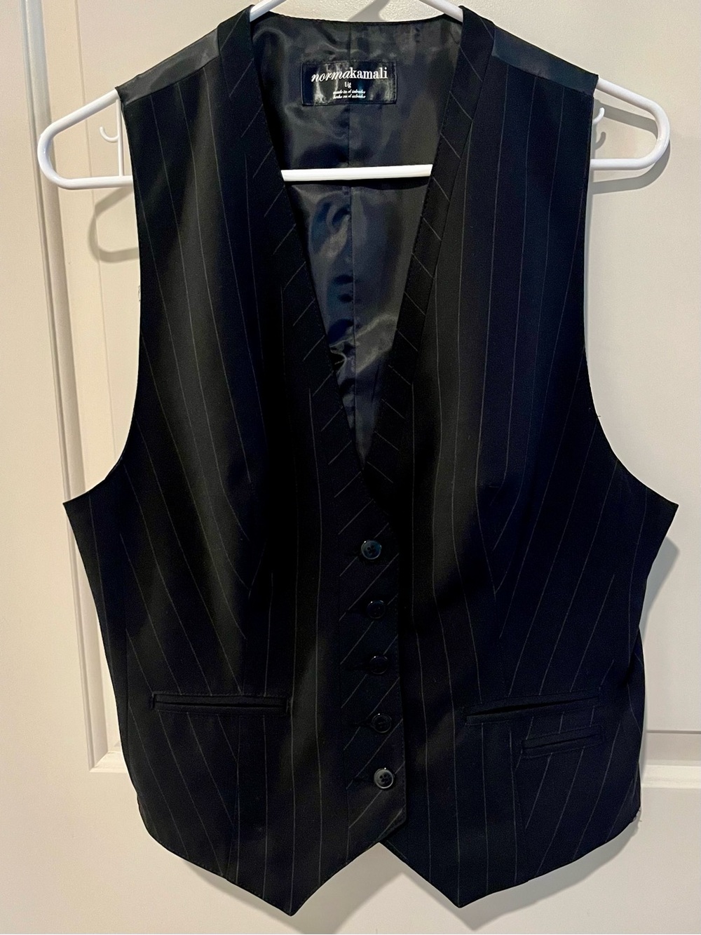 Norma Kamali Black Pinstripe Men's Dress Vest